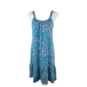 Lilly Pulitzer Small Collins Blue Pink Cotton Tank Ruffle Midi Dress No Belt
